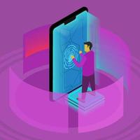 Programming fingerprint on mobile development, isometric vector illustration concept