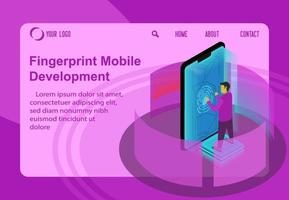 Programming fingerprint on mobile development, isometric vector illustration concept