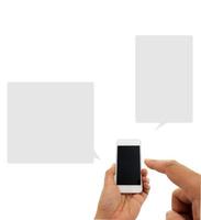 Person texting with two gray speech bubbles photo