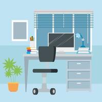 workplace with desk and computer background vector