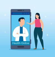 Online health technology with smartphone and woman vector