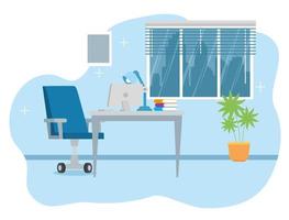 workplace with desk and computer background vector