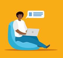 afro woman working at home with laptop vector