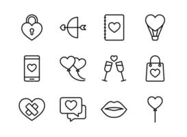 Valentine icon set. Happy valentine day with outline style. vector