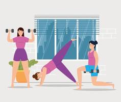 Women working out at home vector