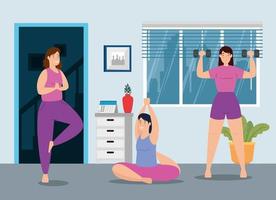 Women working out at home vector