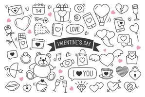 Valentine's day hand drawn doodles objects and symbols. Set of love and elements background. vector