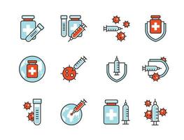 Covid-19 vaccine icon set colorline style.  Sign and symbol for websit, print, sticker, banner, poster. vector