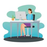 woman working at home in the computer vector