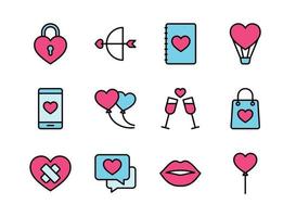 Valentine icon set. Happy valentine day with colorline style. vector