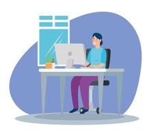 woman working at home in the computer vector