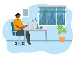 Afro man working from home in living room vector