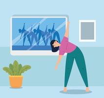 woman exercising in the house vector