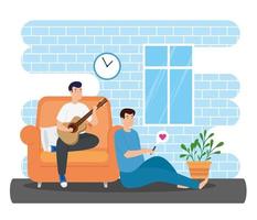 campaign stay at home with men in the living room vector