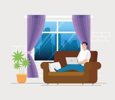 man working from home in living room vector