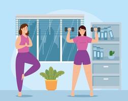 women lifting weights in the house vector