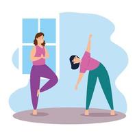 women exercising in the house scene vector