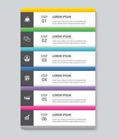 6 data infographics tab paper index template. Vector illustration abstract background. Can be used for workflow layout, business step, banner, web design.