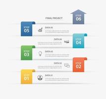 6 data infographics timeline tab paper index template. Vector illustration abstract background. Can be used for workflow layout, business step, banner, web design.