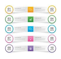 Infographics tab in horizontal paper index with 10 data template. Vector illustration abstract background. Can be used for workflow layout, business step, banner, web design.