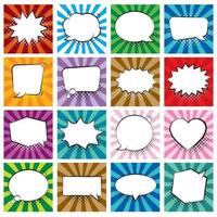 Set of comic speech bubbles on colorful background and halftone shadows. vector