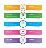 Infographics tab in horizontal paper index with 5 data template. Vector illustration abstract background. Can be used for workflow layout, business step, banner, web design.