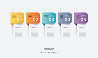 5 data infographics tab paper index template. Vector illustration abstract background. Can be used for workflow layout, business step, banner, web design.