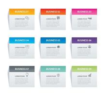 Infographics rectangle paper index with 9 data template. Vector illustration abstract background. Can be used for workflow layout, business step, banner, web design.