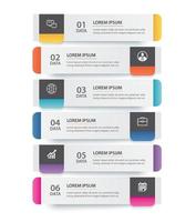6 data infographics tab paper index template. Vector illustration abstract background. Can be used for workflow layout, business step, banner, web design.