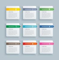 Infographics rectangle paper index with 9 data template. Vector illustration abstract background. Can be used for workflow layout, business step, banner, web design.