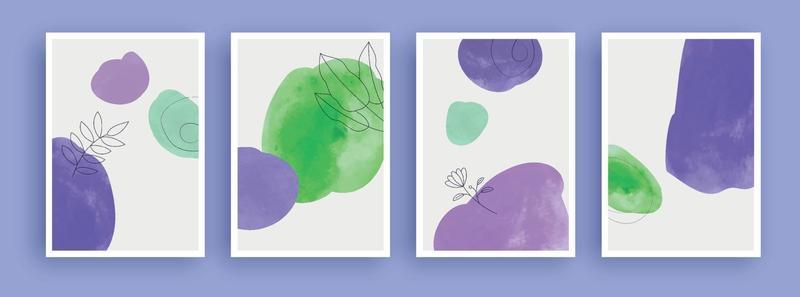 Abstract art painting with watercolor stain in pastel colors background.  Minimalist geometric elements and hand drawn line. Mid century scandinavian nordic style.