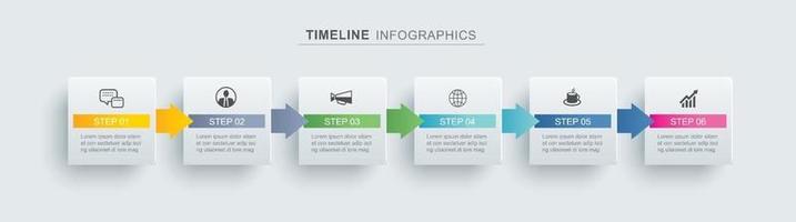 6 infographic timeline rectangle template business concept. Vector can be used for workflow layout, diagram, number step up options, web design, annual report