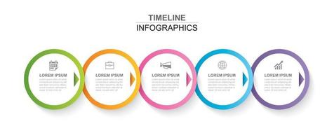 5 circle infographic with abstract timeline template. Presentation step business modern background. vector