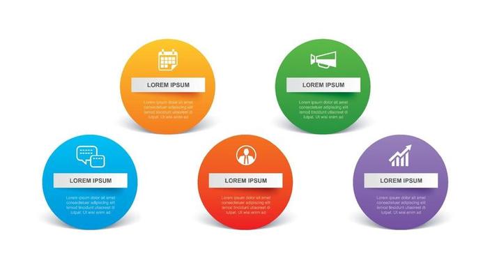 5 circle infographic with abstract timeline template. Presentation step business modern background.