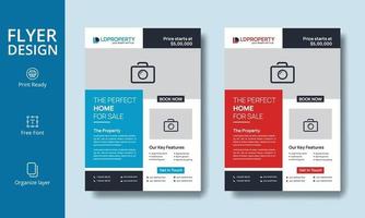 Creative Real Estate Blue and Red Flyer Design, Abstract Property Leaflet Design with Two Color Variation Template vector