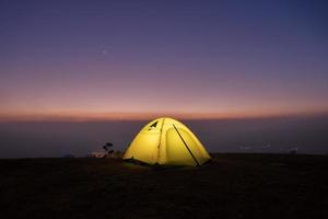 Yellow tent at night