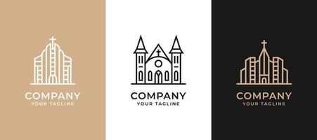 Creative minimalist building logo design with concept line art. vector