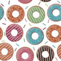 Seamless pattern with colourful donuts on white background. Vector illustration.