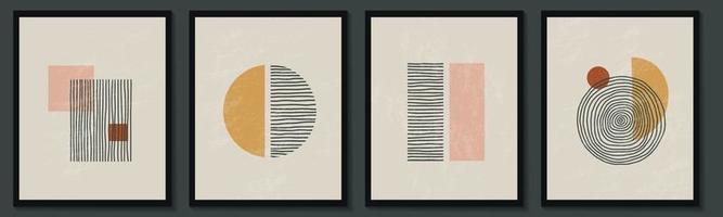 Trendy contemporary set of abstract creative geometric minimalist artistic hand painted composition. Vector posters for wall decor in vintage style