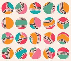 Big set of various vector geometric highlight covers. Abstract backgrounds. Various shapes, lines, spots, dots, doodle objects. Hand drawn templates. Round icons for social media stories