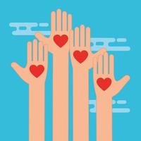 hands with hearts symbol for charity and donation vector