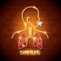 Neon light coronavirus of body with infected lungs vector