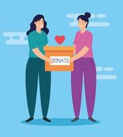 mujeres con caja para caridad y donación vector