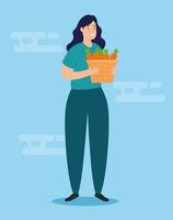 woman with box for charity and donation vector