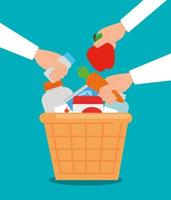 charity and donation basket with food vector