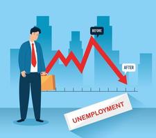 Sad, unemployed businessman infographic vector