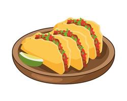 delicious mexican tacos and lemon traditional food vector