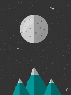 Night in mountains under moon
