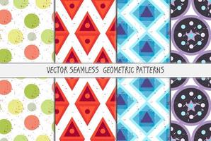 Grunge colorful geometric seamless patterns set vector