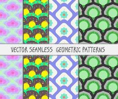 Grunge colorful geometric seamless patterns set vector